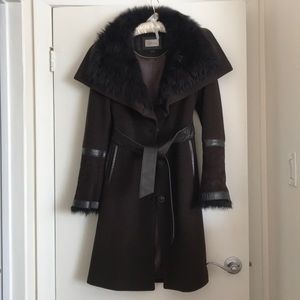Mackage wool coat with leather and fur trim